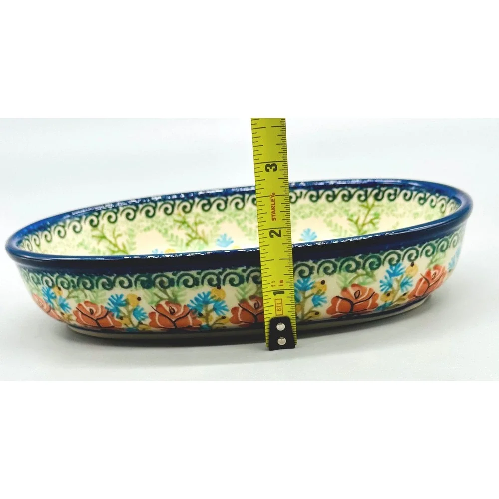 Polish Pottery Unikat Oval Baker Dish Floral 7.5 inch J Okraska 1699